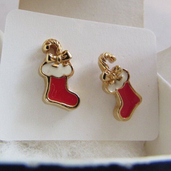 Avon 1992 Santa's Stockings Pierced Earrings NIB - Picture 3 of 11